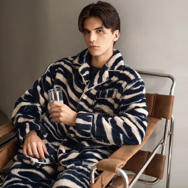 Meonsill Pajama Set Men's Apricot Black With Zebra Pattern-1