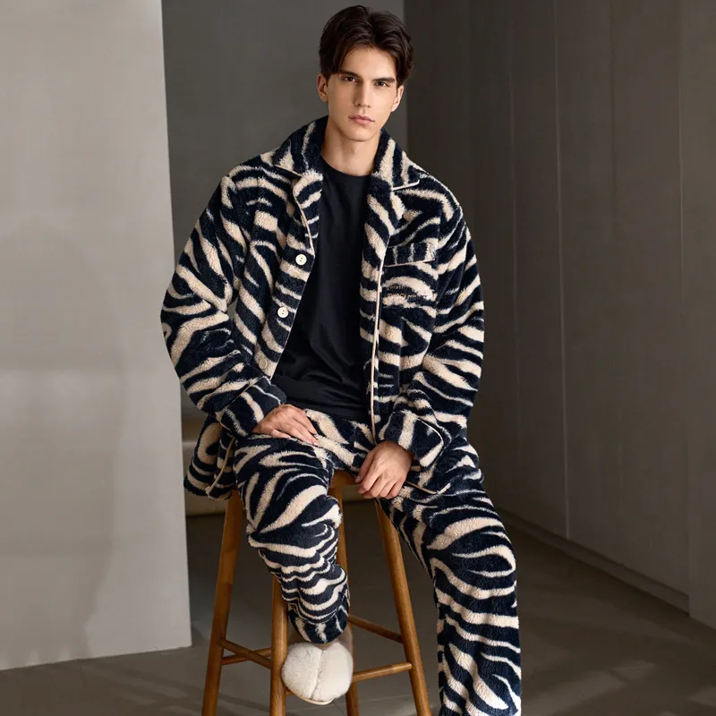 Meonsill Pajama Set Men's Apricot Black With Zebra Pattern-2