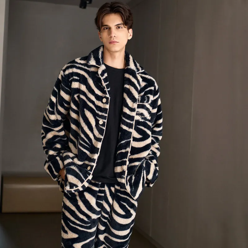 Meonsill Pajama Set Men's Apricot Black With Zebra Pattern-3