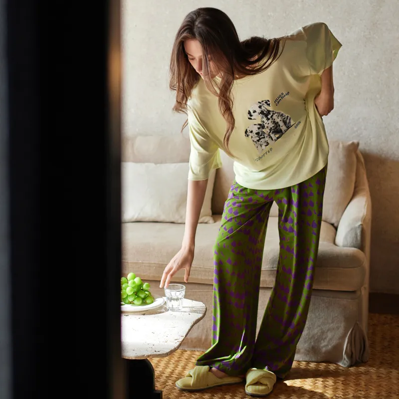 Meonsill Pajama Set Women's Lime Green-6