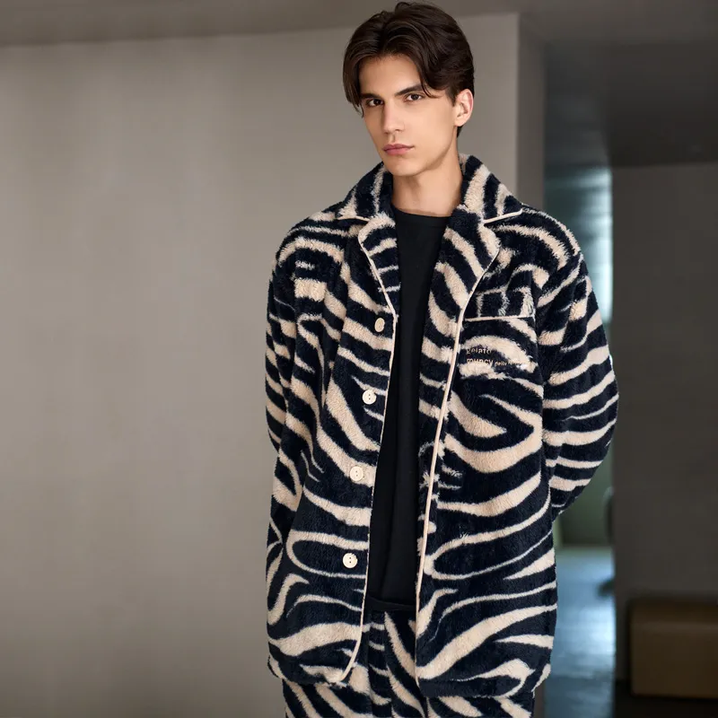 Meonsill Pajama Set Men's Apricot Black With Zebra Pattern-6