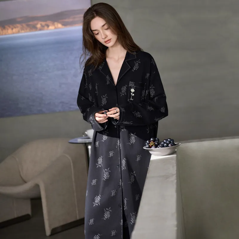 Meonsill Nightgown Women's Black Rose-5
