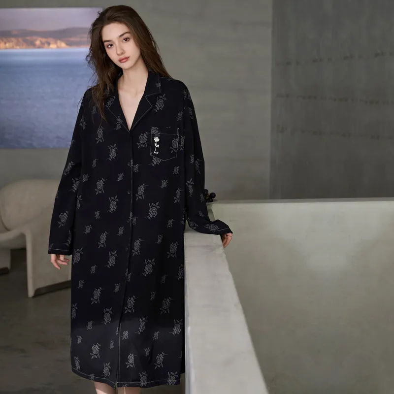 Meonsill Nightgown Women's Black Rose-2