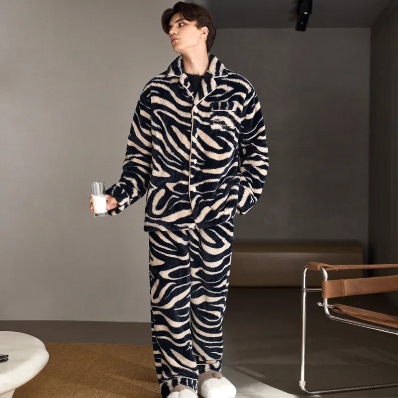 Meonsill Pajama Set Men's Apricot Black With Zebra Pattern-7