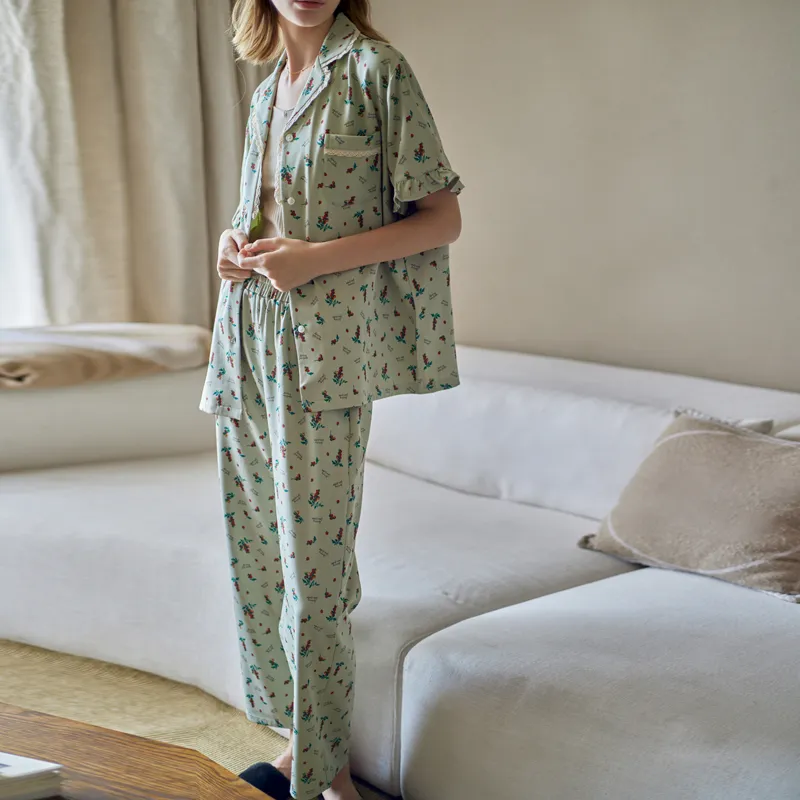 Meonsill Summer Pajama Set Women's Grass Green-1