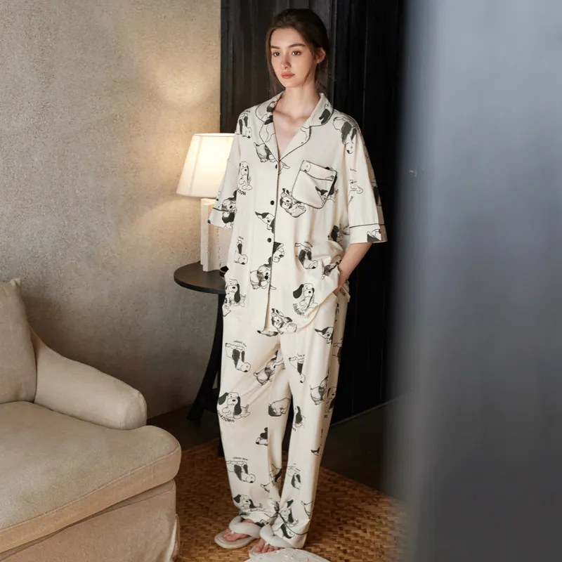 Meonsill Pajama Set Women's Apricot Puppy-1