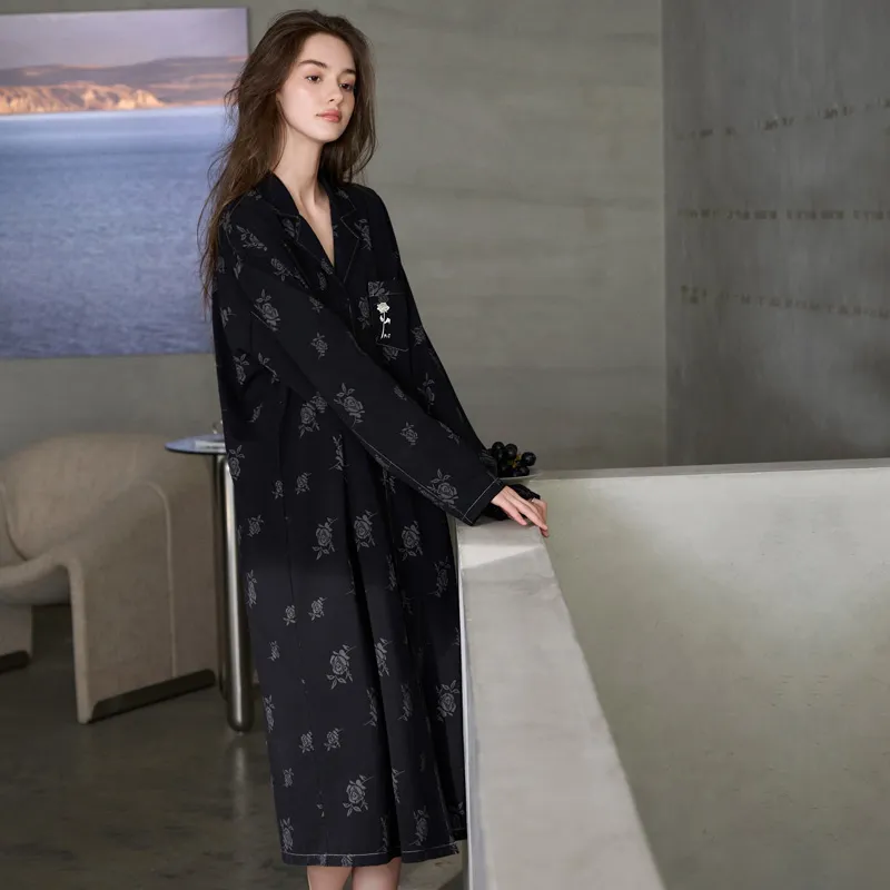 Meonsill Nightgown Women's Black Rose-3