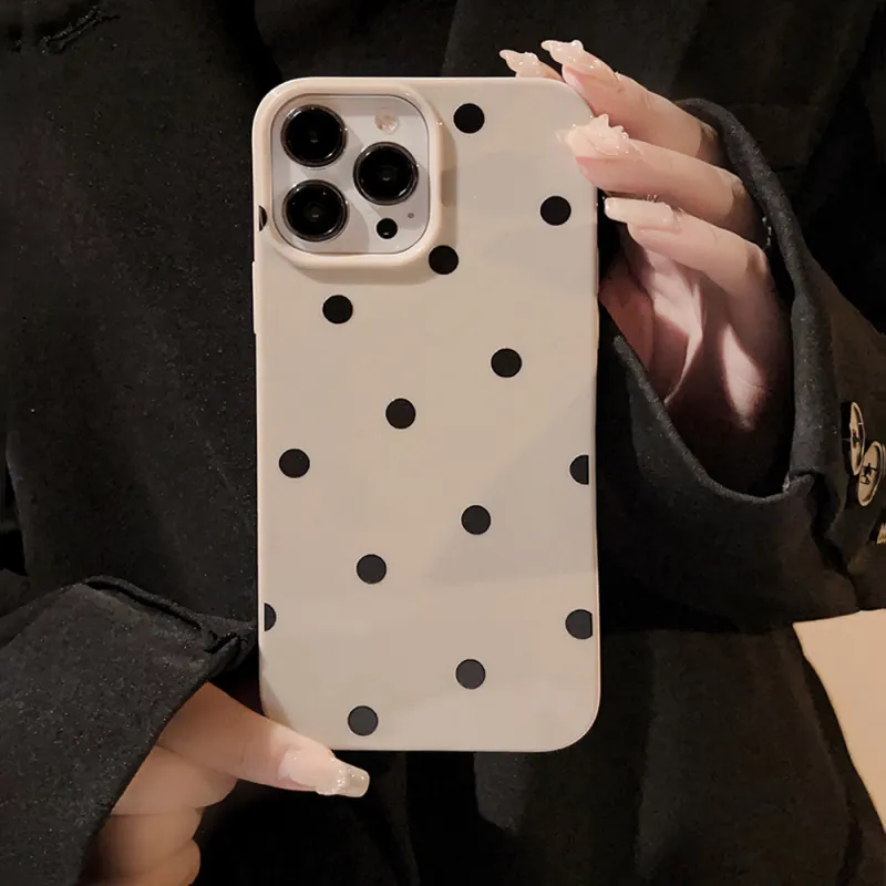 Akkerds TPU Material Minimalist Style Milk Tea Polka Dot Silicone Phone Case Compatible With Apple IPhone 15 Pro Max-2