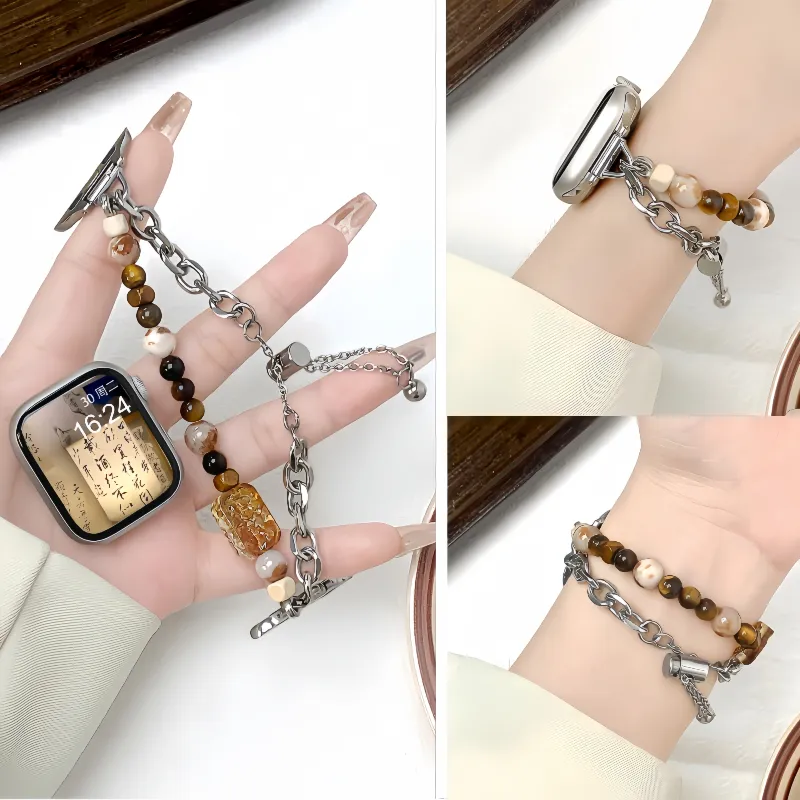 Akkerds Apple Compatibility Watch Band Tiger's Eye Stone Material-1