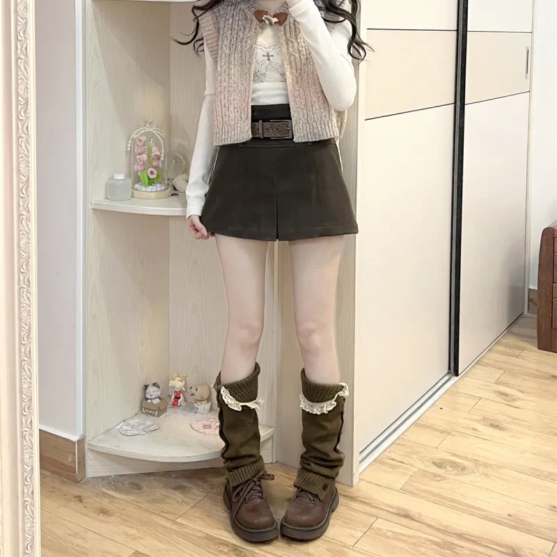 KLDINOR Casual Short Skirts Women's Brown-2