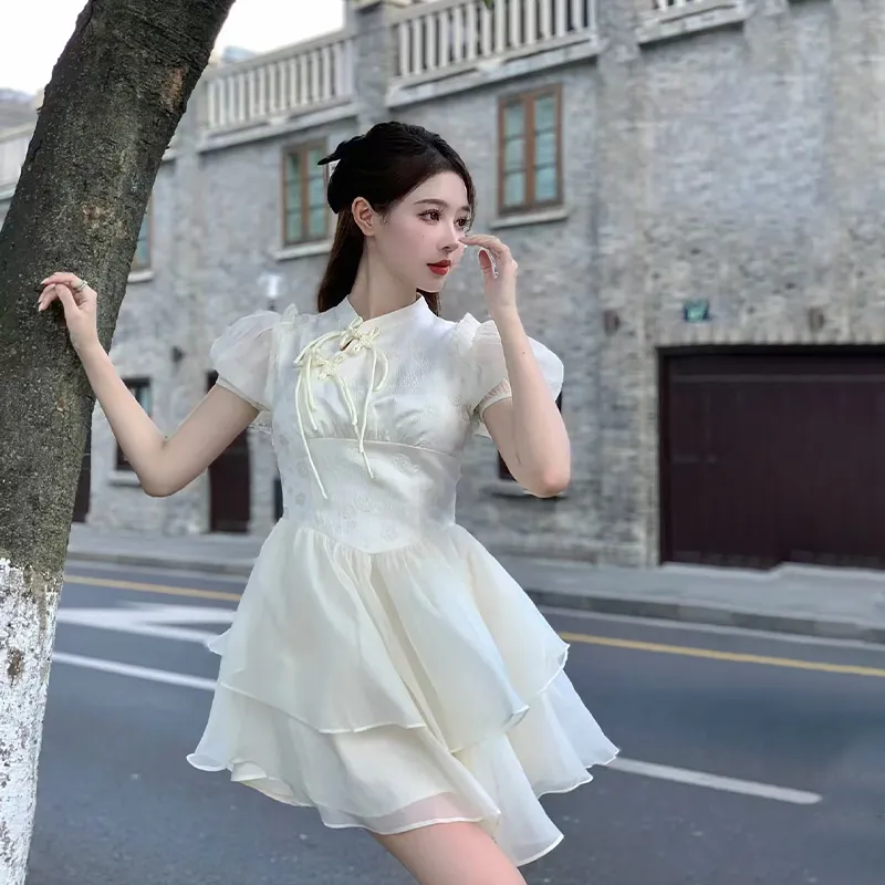 MOONCORE Short Sleeved Dress Women's White-5