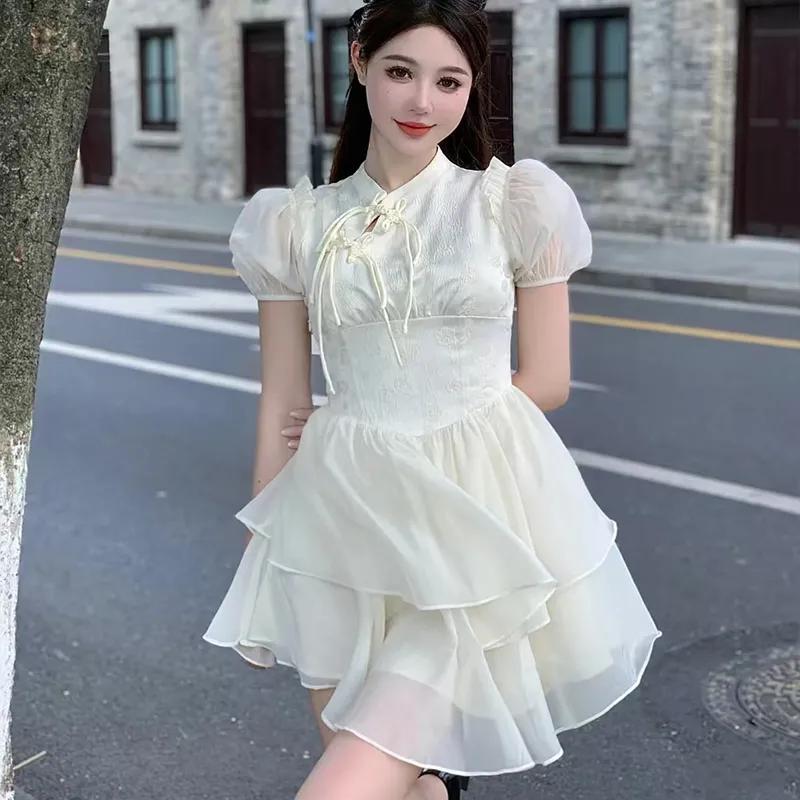 MOONCORE Short Sleeved Dress Women's White-4