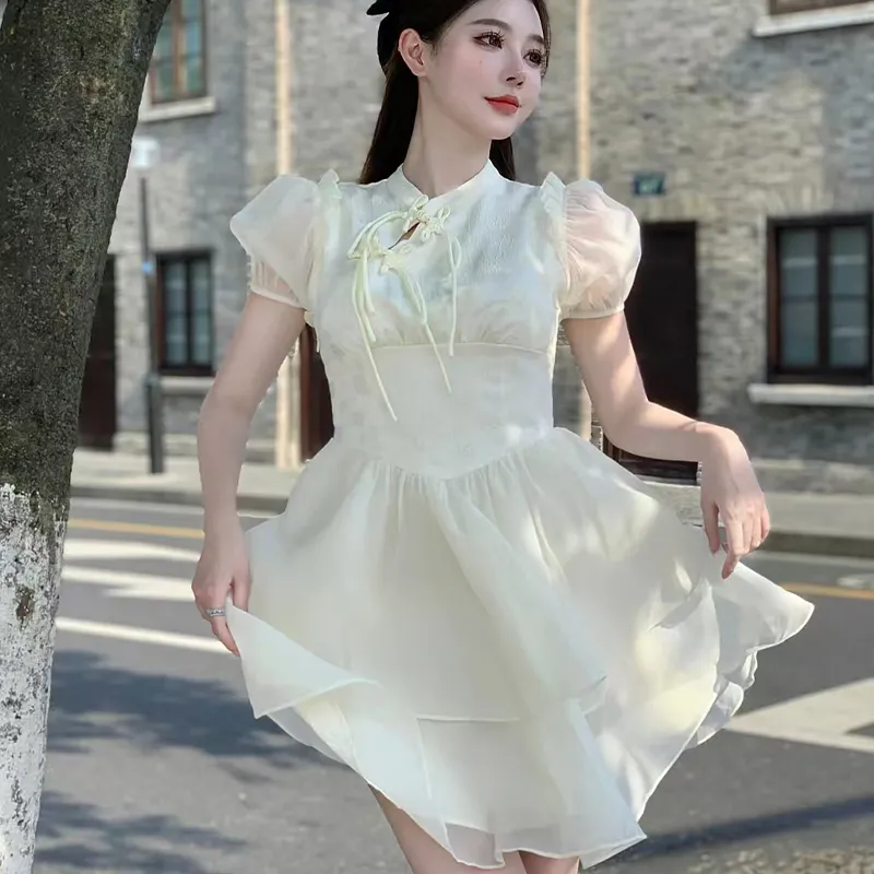 MOONCORE Short Sleeved Dress Women's White-3
