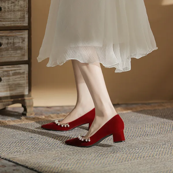 Ainer cat Chunky Heel High Heels 5cm Women's Red-3