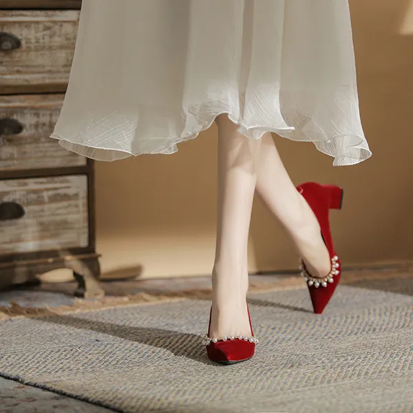 Ainer cat Chunky Heel High Heels 5cm Women's Red-4