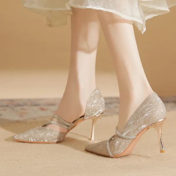 Ainer-cat Slim Heel High Heels 8cm Women's Champagne-8