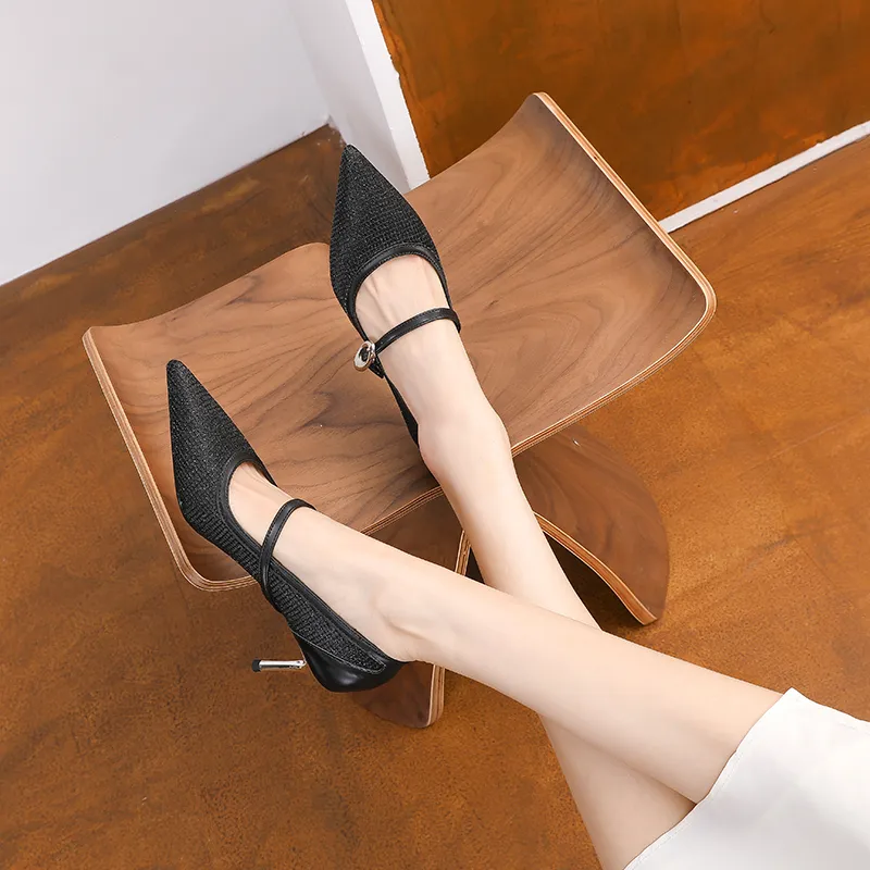 Ainer cat Slim Heel High Heels 7cm Women's White-10