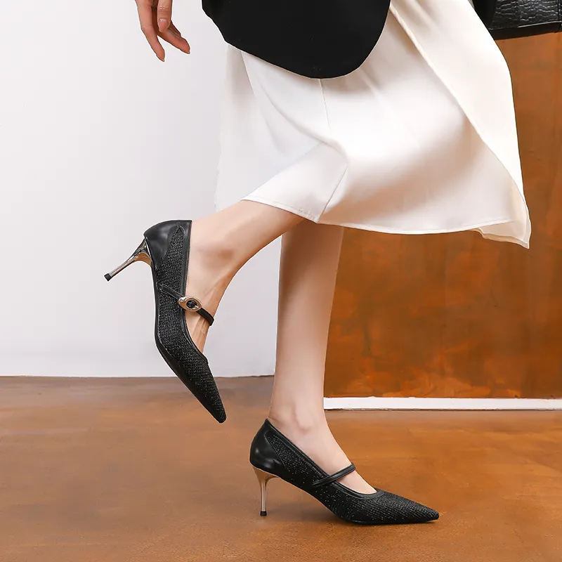 Ainer cat Slim Heel High Heels 7cm Women's White-12