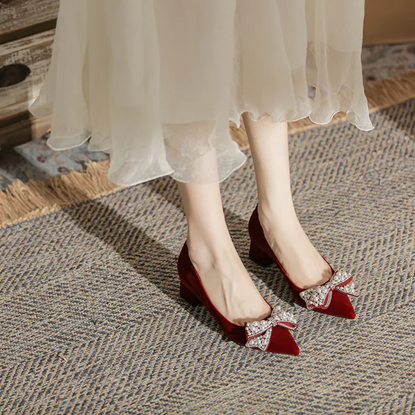 Ainer cat Chunky Heel High Heels 5cm Women's Red-5