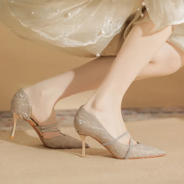 Ainer-cat Slim Heel High Heels 8cm Women's Champagne-9
