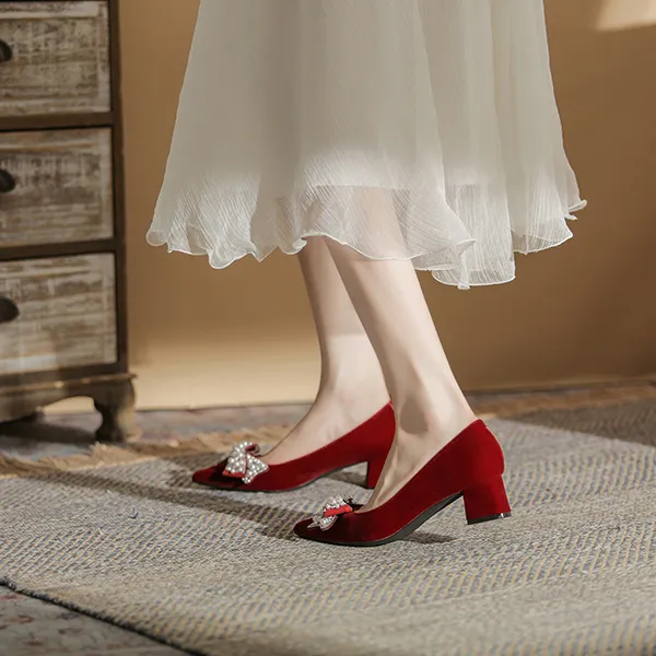 Ainer cat Chunky Heel High Heels 5cm Women's Red-3