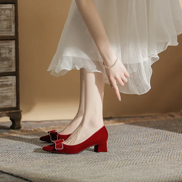 Ainer cat Chunky Heel High Heels 5cm Women's Red-3
