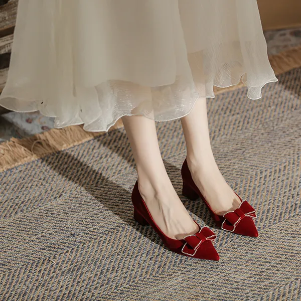 Ainer cat Chunky Heel High Heels 5cm Women's Red-5