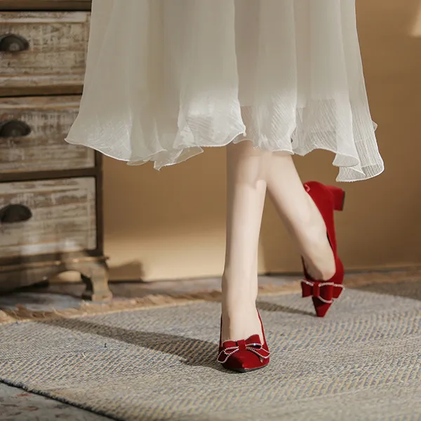 Ainer cat Chunky Heel High Heels 5cm Women's Red-4
