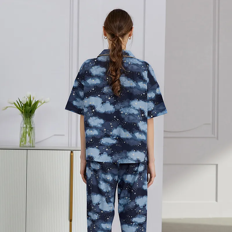 AUTUMNDEER Pajama Set Women's Dark Blue-1