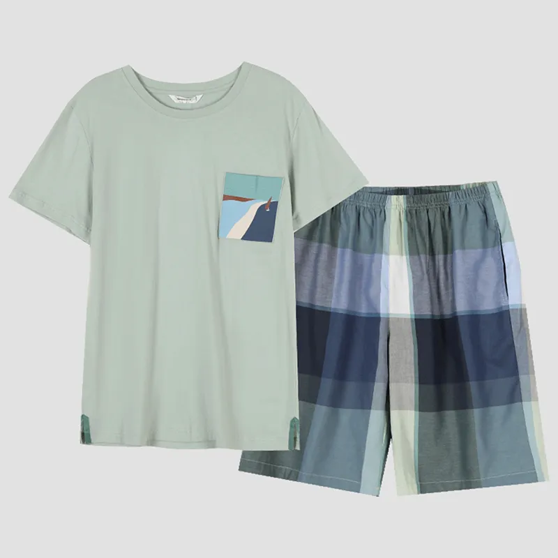 AUTUMNDEER Pajama Set Men's Gray Green-1