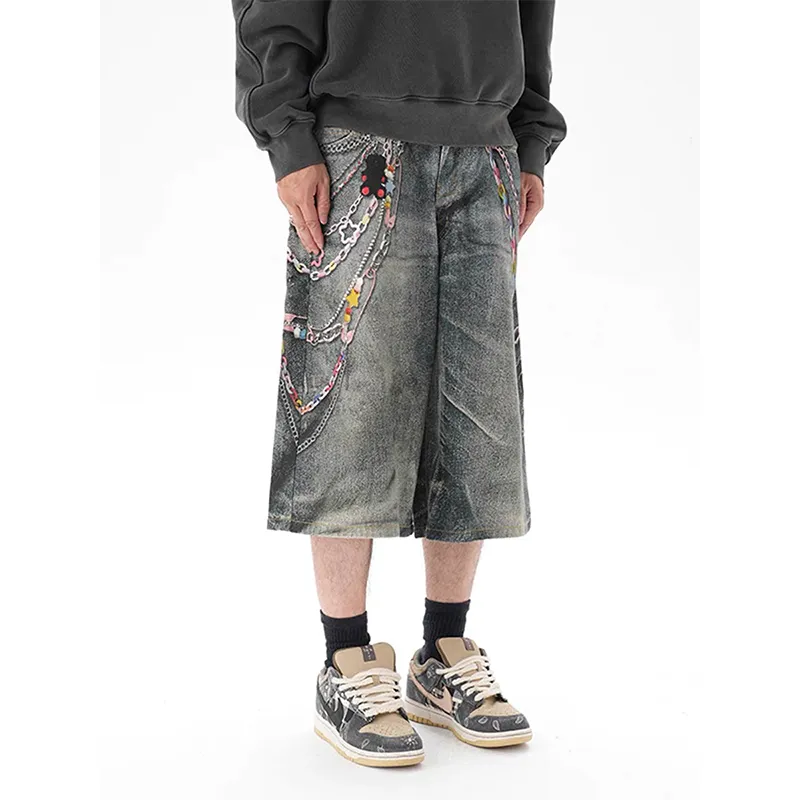 STRUCKCOOL Denim Shorts Unisex Multicolor Chain Blue-4