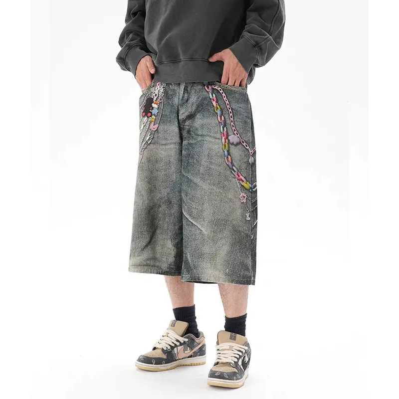 STRUCKCOOL Denim Shorts Unisex Multicolor Chain Blue-6
