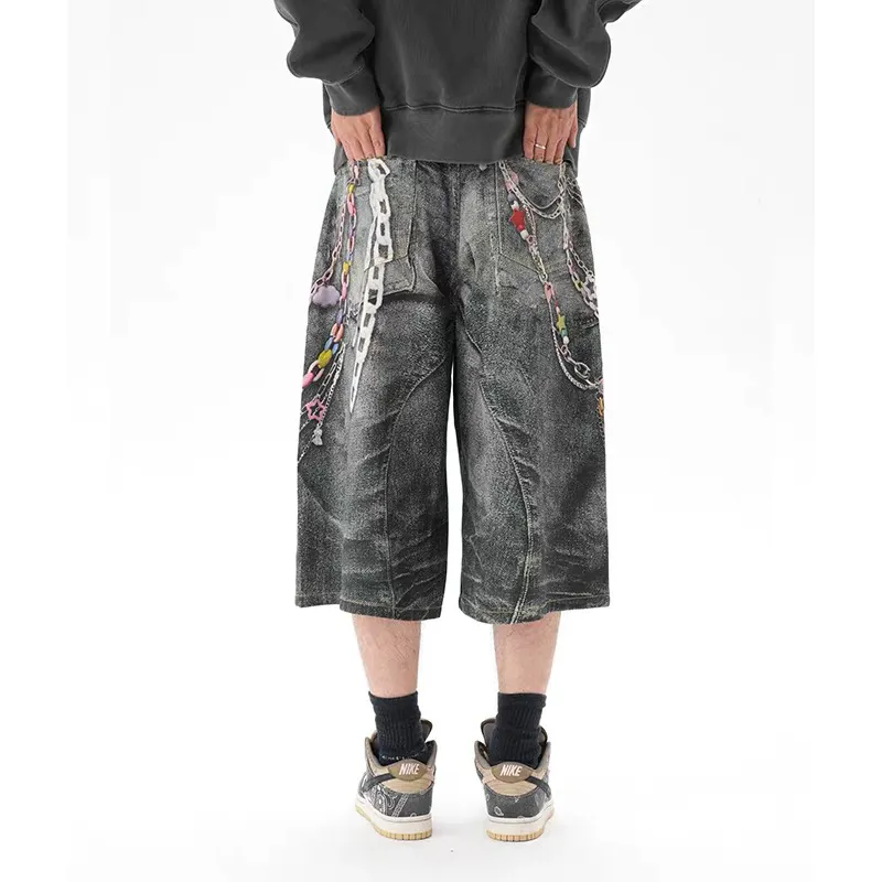 STRUCKCOOL Denim Shorts Unisex Multicolor Chain Blue-7