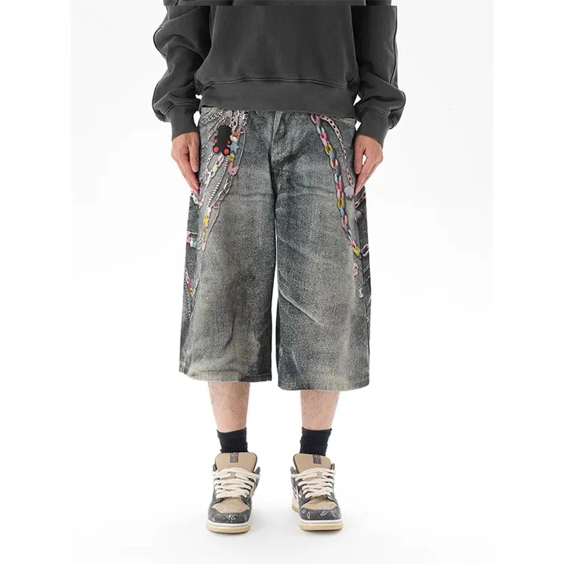 STRUCKCOOL Denim Shorts Unisex Multicolor Chain Blue-5