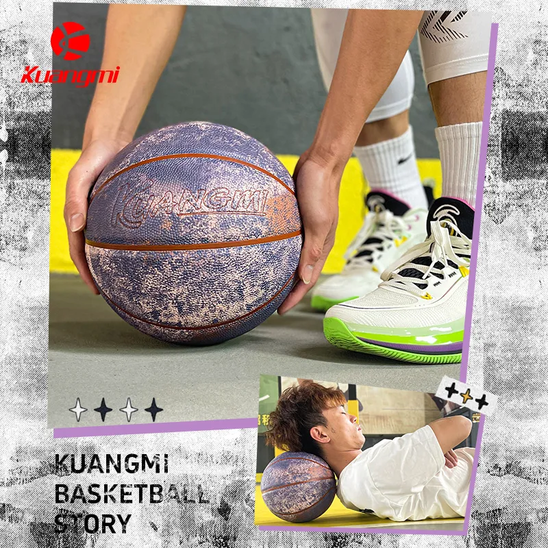 Kuangmi PU Basketball Gray Blue Size 7 Training Unisex-3