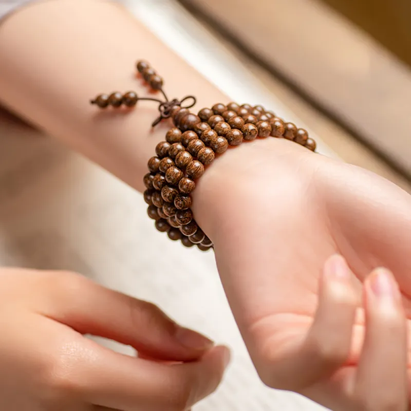 QIONGRUIGE QR Golden Sandalwood Wooden Bracelets Unisex-3