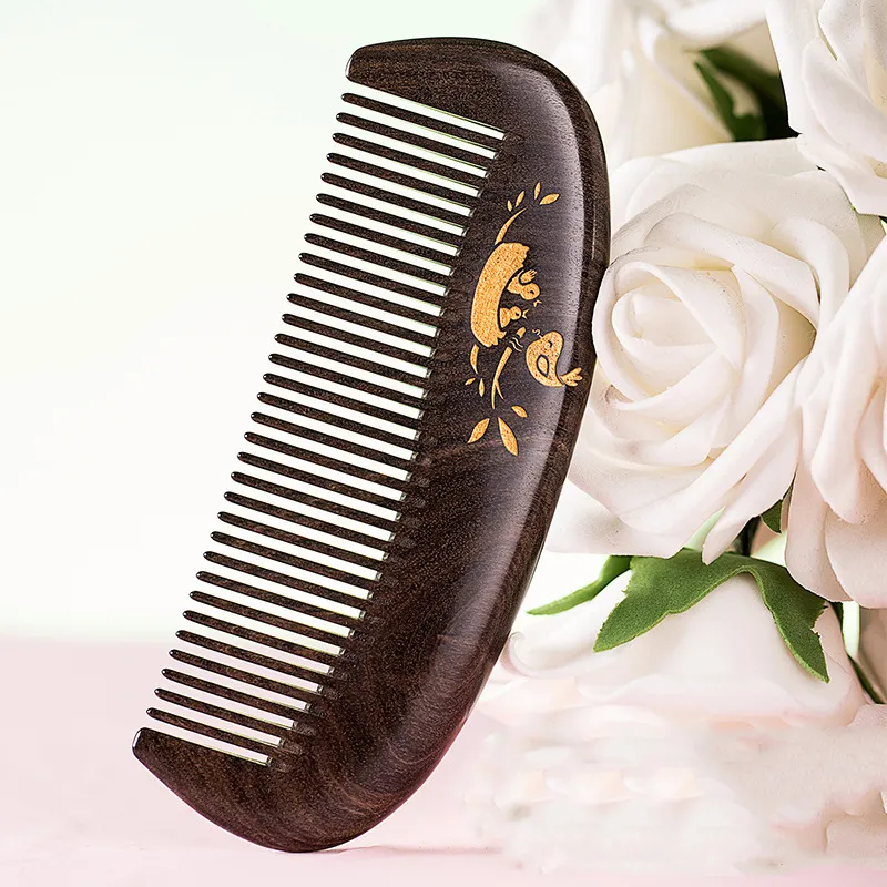 XIBI Sandalwood Household Mother Painted Bag Comb Portable Wooden Comb Massage Scalp Hair Growth-1