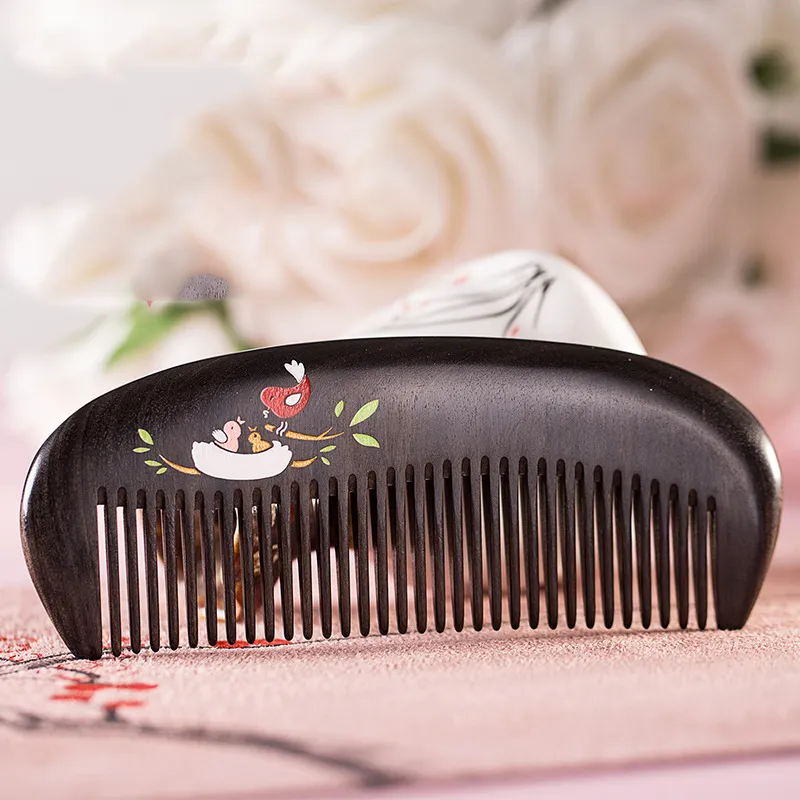 XIBI Sandalwood Household Mother Painted Bag Comb Portable Wooden Comb Massage Scalp Hair Growth-3