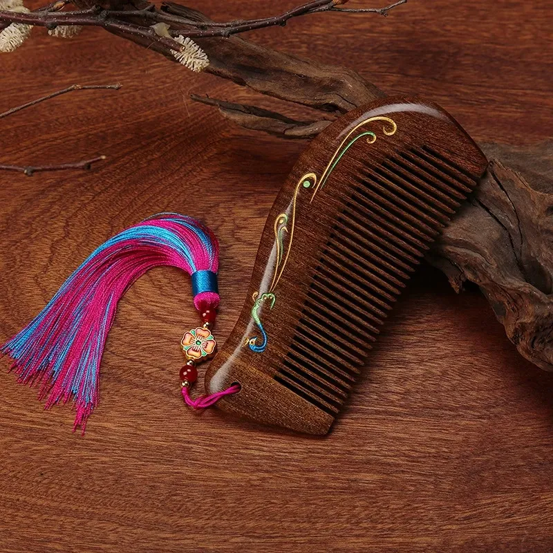 XIBI Practical Anti Static Painted Sandalwood Comb Massage Scalp Hair Growth-4