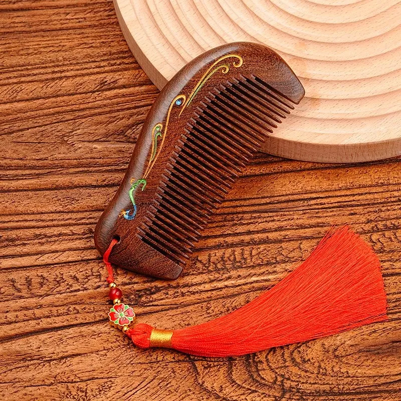 XIBI Practical Anti Static Painted Sandalwood Comb Massage Scalp Hair Growth-7