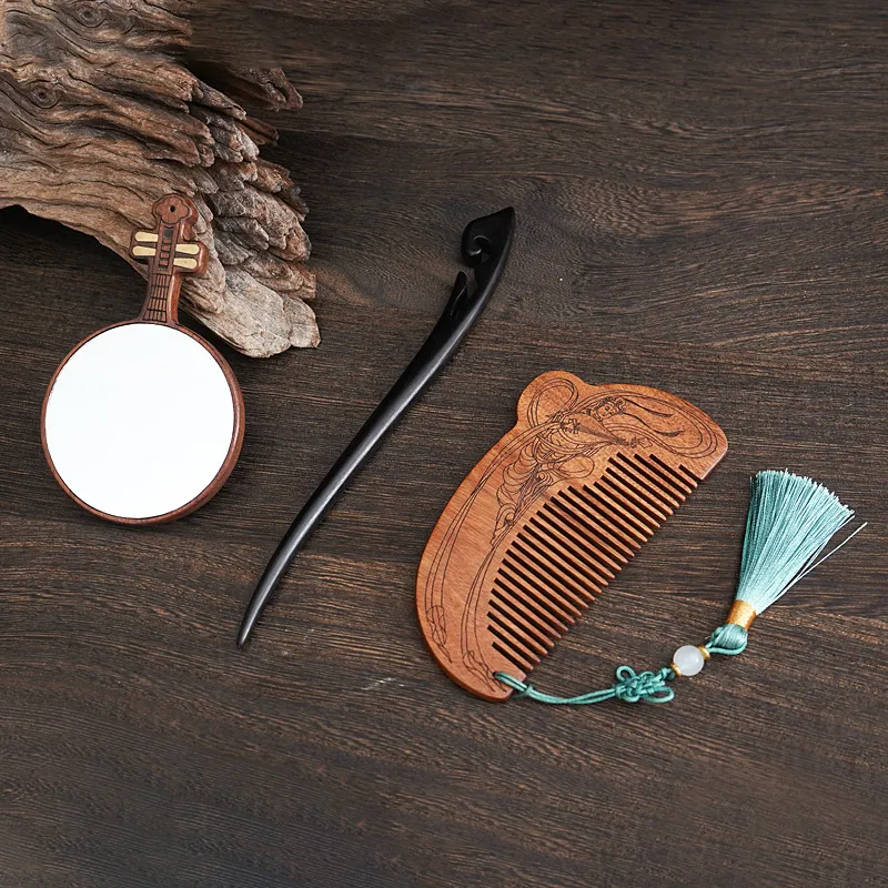 XIBI Dunhuang Feichuang Chinoiserie Wooden Comb Box Massage Scalp Hair Growth-1