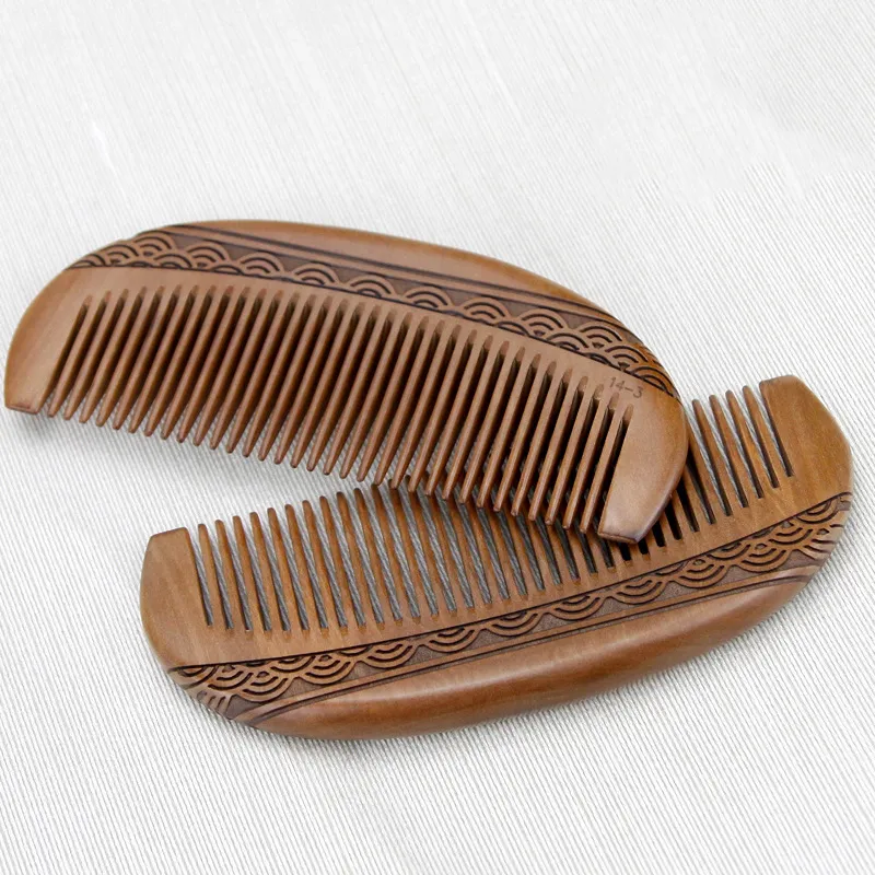 XIBI Double Sided 3D Effect Carved Without Handle Peachwood Comb Straight Hair-1