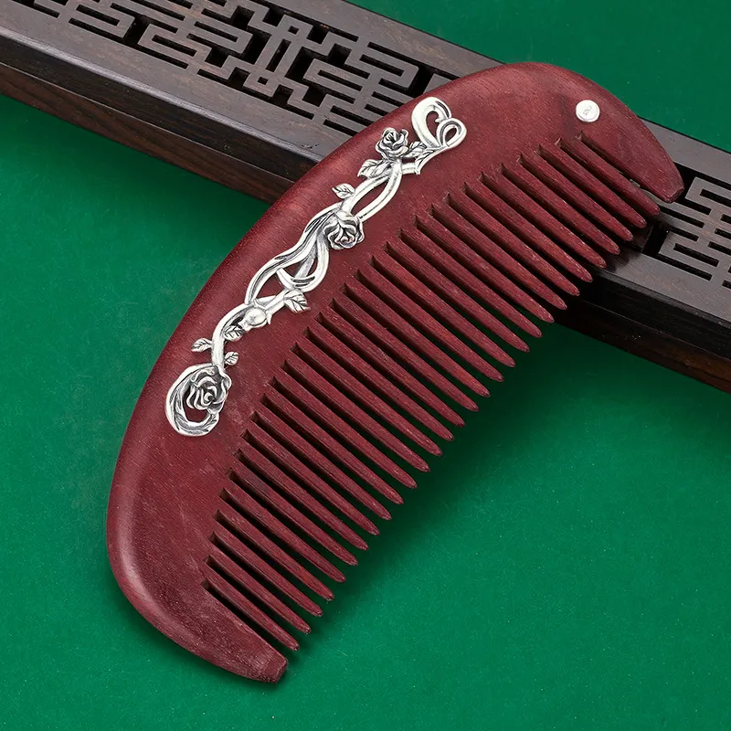 XIBI Rose Chinese Fashion Trend Sandalwood Hair Comb Smooth Hair Massage Head-3