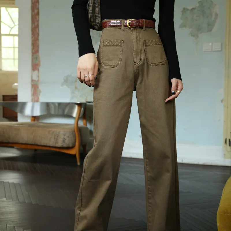 Luqingyi Jeans Women's Vintage Brown-4