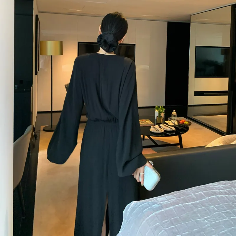 ZHOUMIAO Long Sleeved Dresses Women's-2