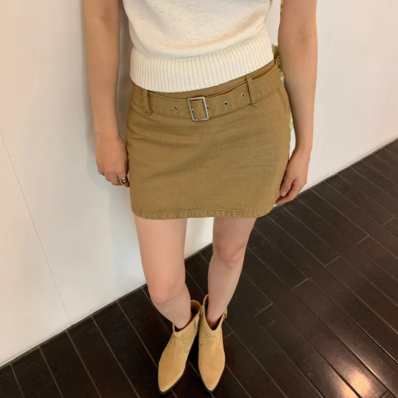 ZHOUMIAO Denim Short Skirts Women's Khaki-3