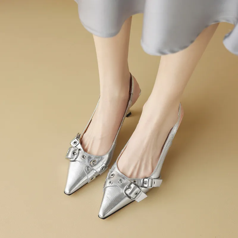 CAMEIDO Slim Heel High Heels 6cm Women's Silver-5