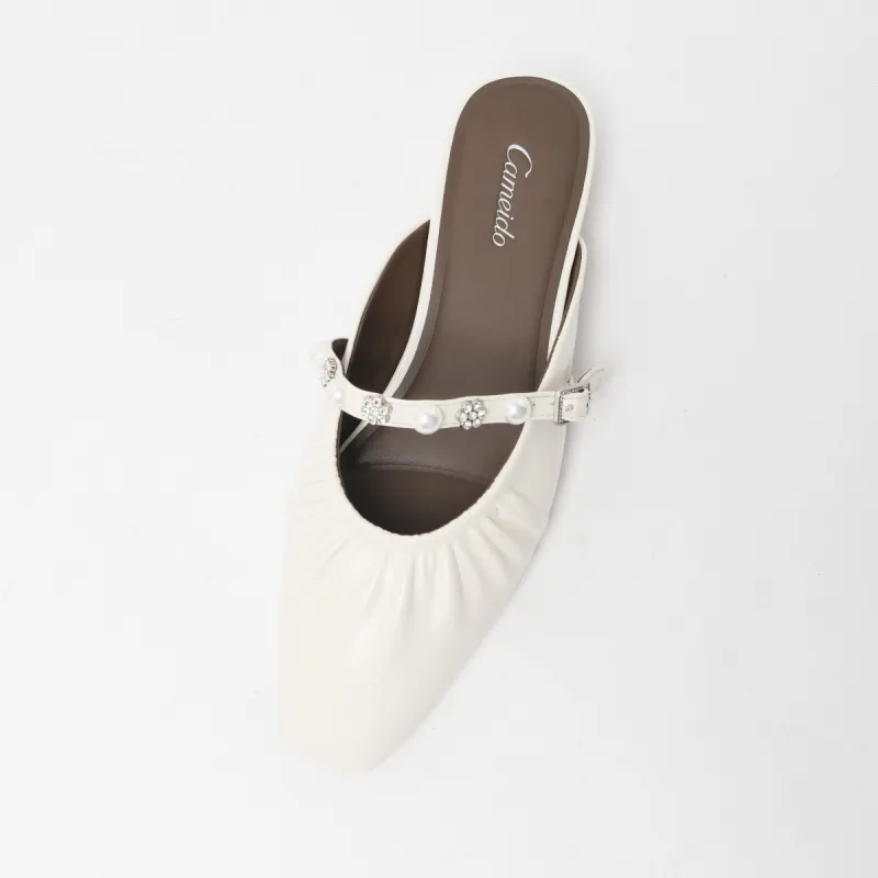 CAMEIDO Slip Resistant Closed Toe Slippers Women's Ecru-3