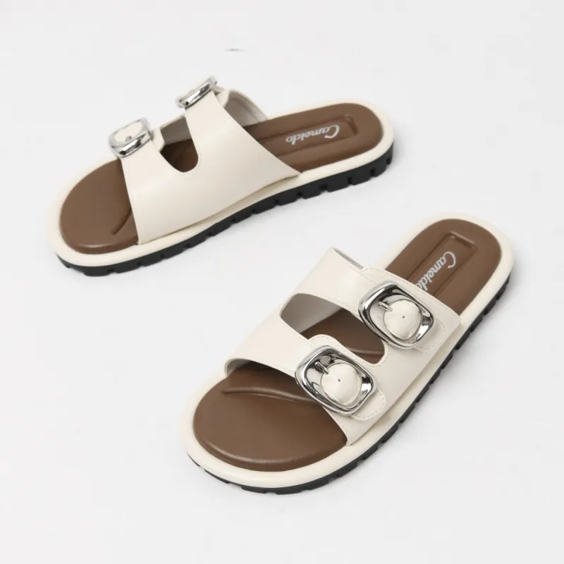 CAMEIDO Plastic Sole Slip Resistant Slide Slippers Women's Beige-2