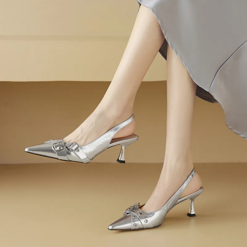CAMEIDO Slim Heel High Heels 6cm Women's Silver-7